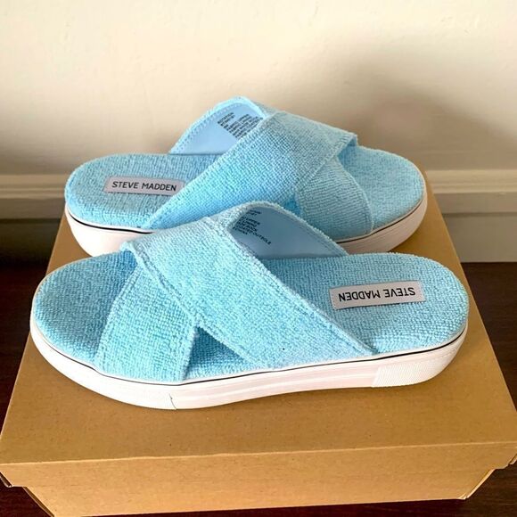 Steve Madden rotation platform slip-on open toe sandal size 7 and 8 light blue - Picture 2 of 8